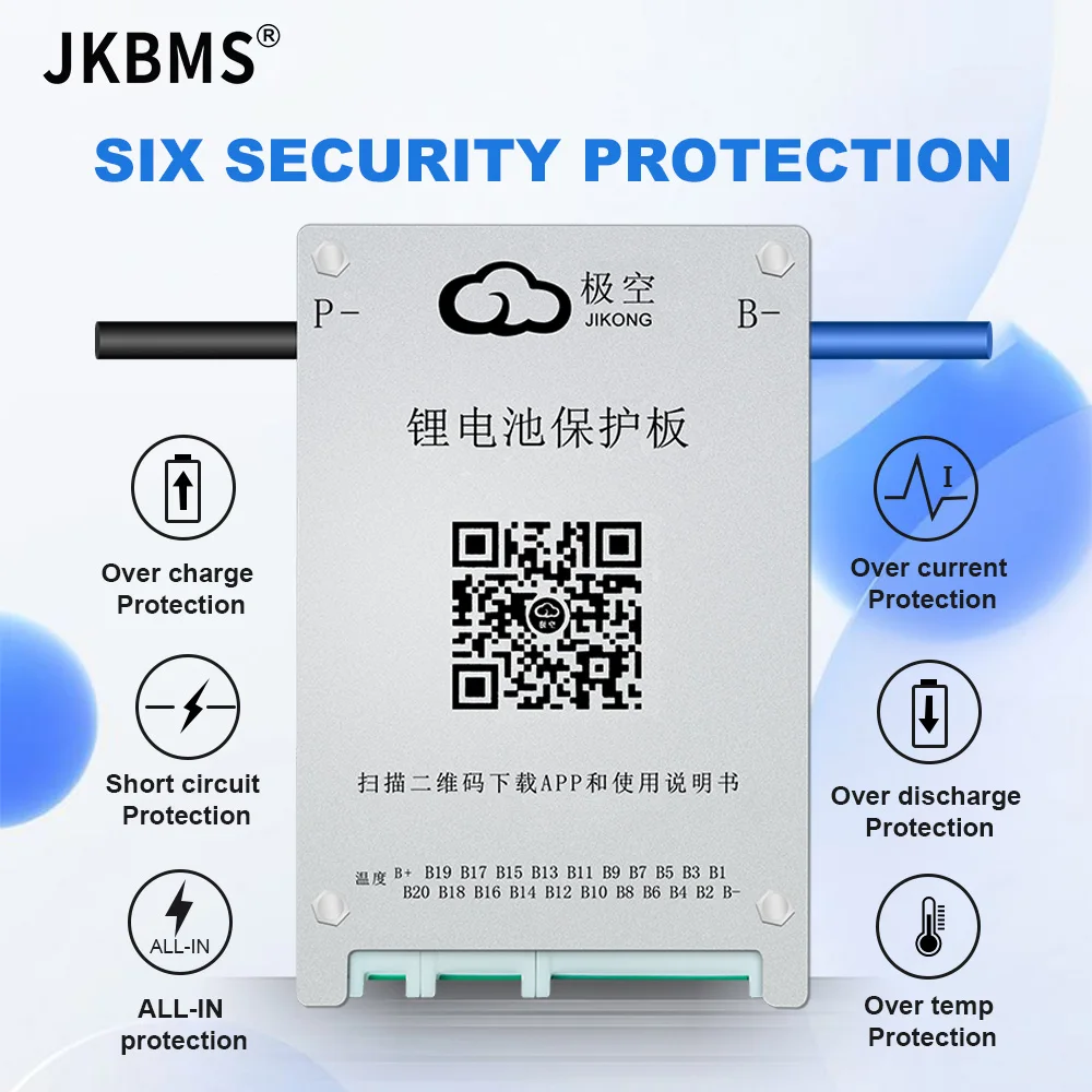 JKBMS BD6A20S6P Smart bms BT 8S 10S 16S 20S 24V 48V BATTERY WITH 0.6A ACTIVE BALANCE bms lifepo4 Li-ion LTO