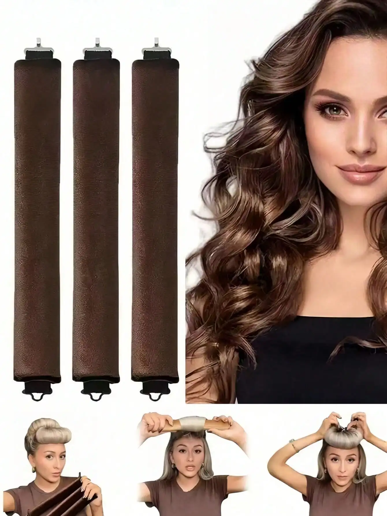 

3pcs/4pcs/6pcs No-Heat Hair Curler Set, Convenient Curling Tools, Rubber Band Curlers, Sleep Hairstyling Tools, Women Foam Hair Rollers, No-Heat Curling Wand With Hook, Big Wave Slouchy Sleep Hair Curler Set, Minimalist European And American Style Hair Bu