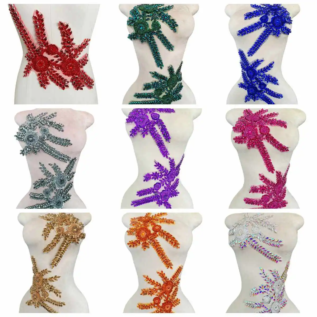 18 Colors Customize Handwork Shiny Rhinestone Floral Material Evening Dress Fabric Beading Gown A Pair Fabric Accessories
