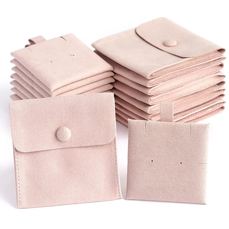 10pcs 8x8cm Microfiber Jewelry Package Snap Button Gift Bag with Insert Pad for Necklace Rings Earrings