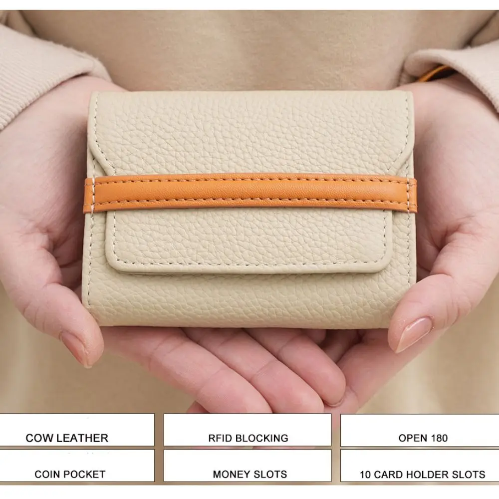 Luxury Cowhide Short Wallet Durable Anti-theft Brush Card Bag Multiple Card Slots Coin Purse