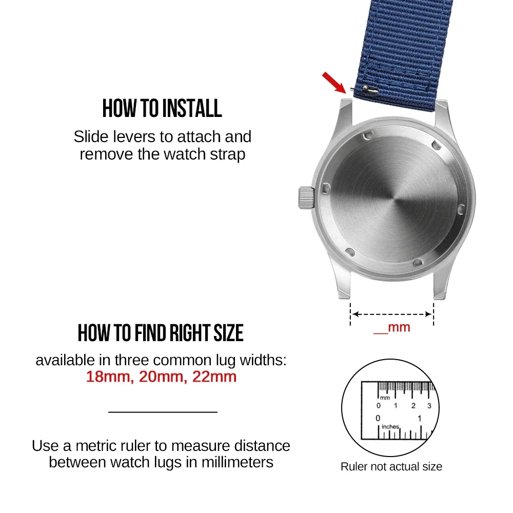 حزام نايلون رياضي عسكري سريع الإصدار 20/22 ملم - حزام قماش منسوج لساعة أوميغا، لساعة هواوي جي تي (رجال)