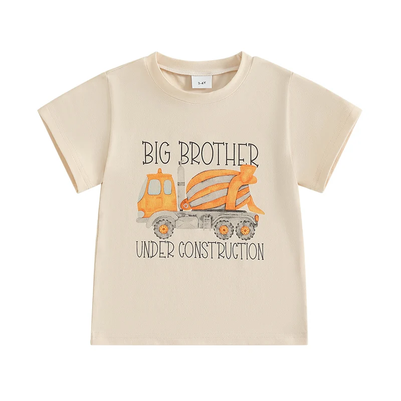 

Kids Boys T-shirt Short Sleeve Crew Neck Engineering Car Letters Print Summer Tops Clothes for Casual Daily