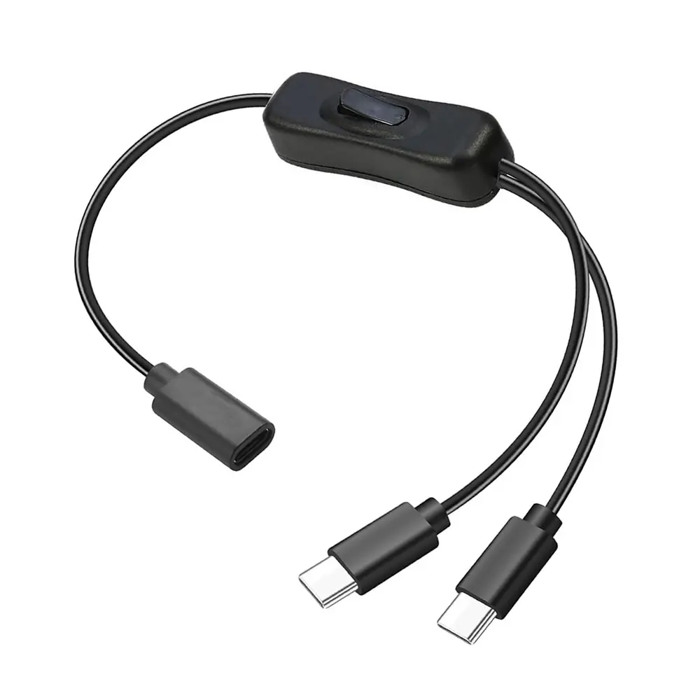 USB C Splitter Power Cable with Switch PD 5V 2A Type C Female to Male and Micro USB Power Cord Adapter Connector Extension Cord