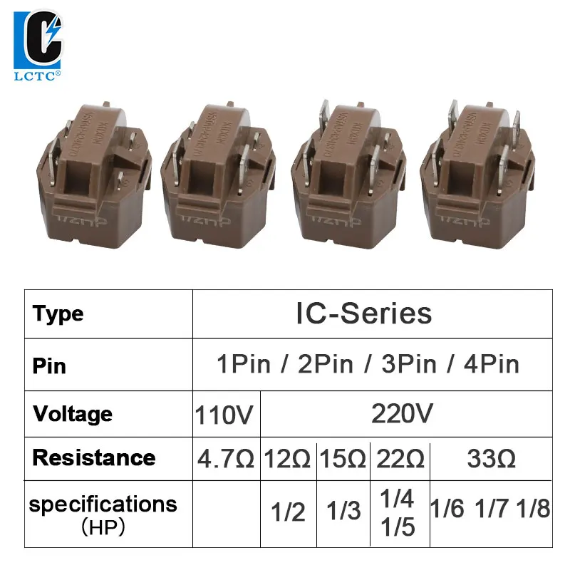 LCTC PTC Refrigerator Fridge Starter Relay For Refrigerator 110V 220V Compressor Relay IC-1/2Pins 4.7/12/15/22/ 33ohm