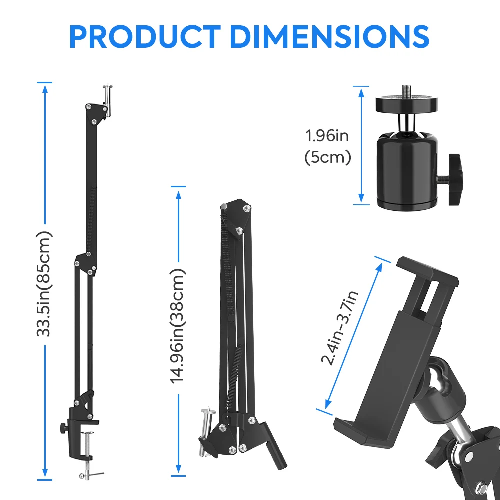 Flexible Cell Phone Stand,Gooseneck Long Arm Desk Bracket with 360° Rotation Overhead Mount clamp for Mic,ring lamp ,studio live