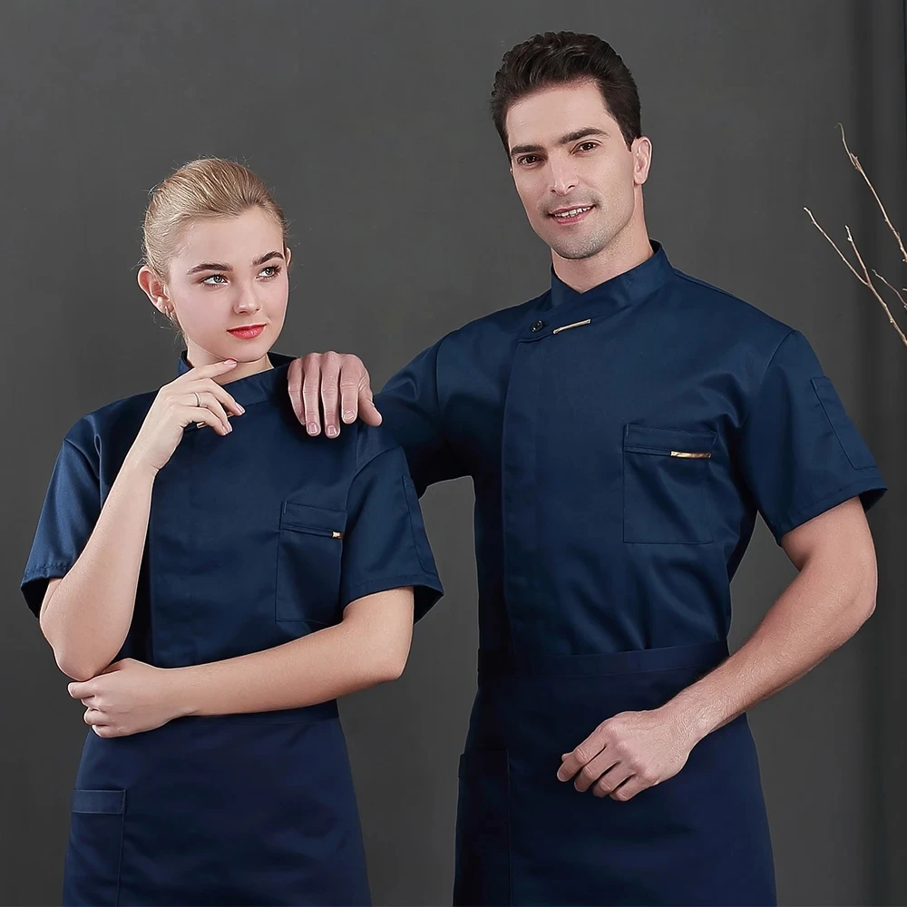 Chef Jacket for Men Women Short Sleeve Cook T-shirt Bakery Restaurant Waiter Uniform Top Hotel Kitchen Clothes Catering Workwear