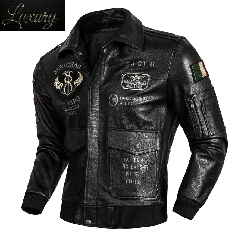 

Classic Top Layer Cowhide Motorcycle Suit Men Black corium Bomber Jacket Fashion Slim Fit Short Spring Autumn Leather