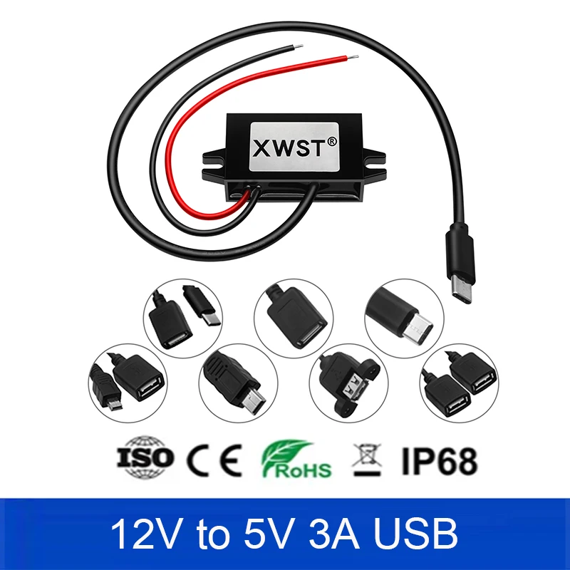 

DC DC USB Charger Converter 12V to 5V 3A 15W QC3.0 Type-C Micro USB Buck Voltage Regulator Transformer Supply for Phone Auto Car