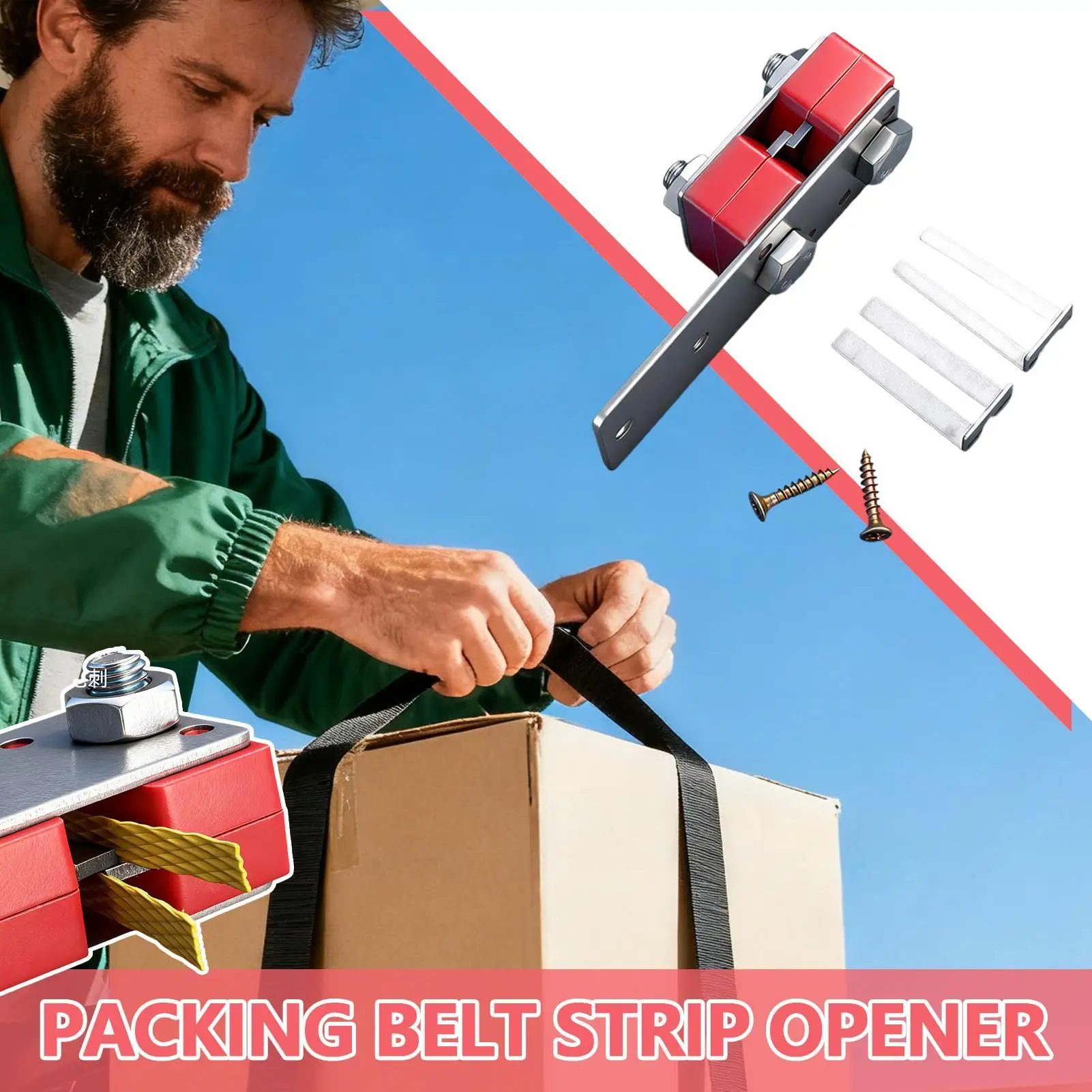 Ferramenta tensora de correia, utensílio manual resistente com alça, abridor de tira para embalagem, pacote de caixas de carrinho
