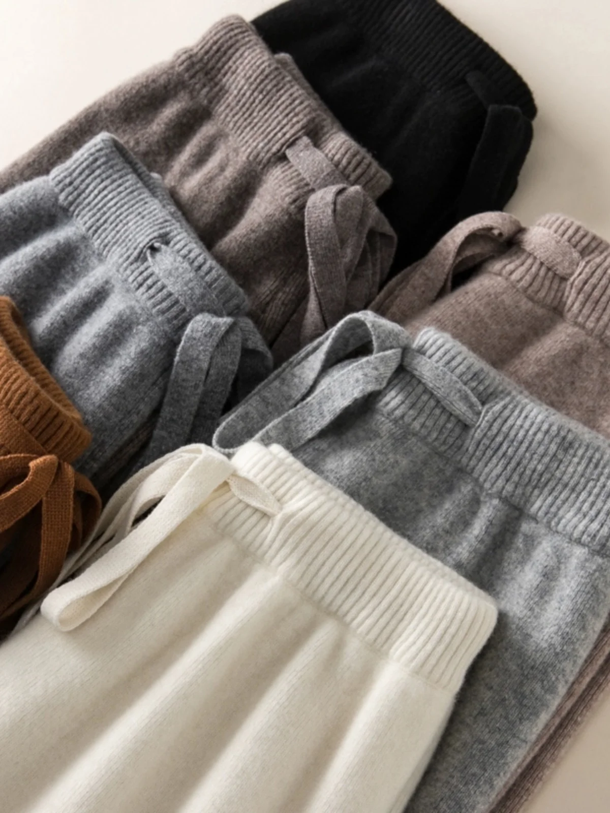 Otoño Invierno 00% lana tejida pantalones de pierna ancha mujeres sueltas cintura alta Camere pierna recta Thiened piso-longitud Casual Tro...