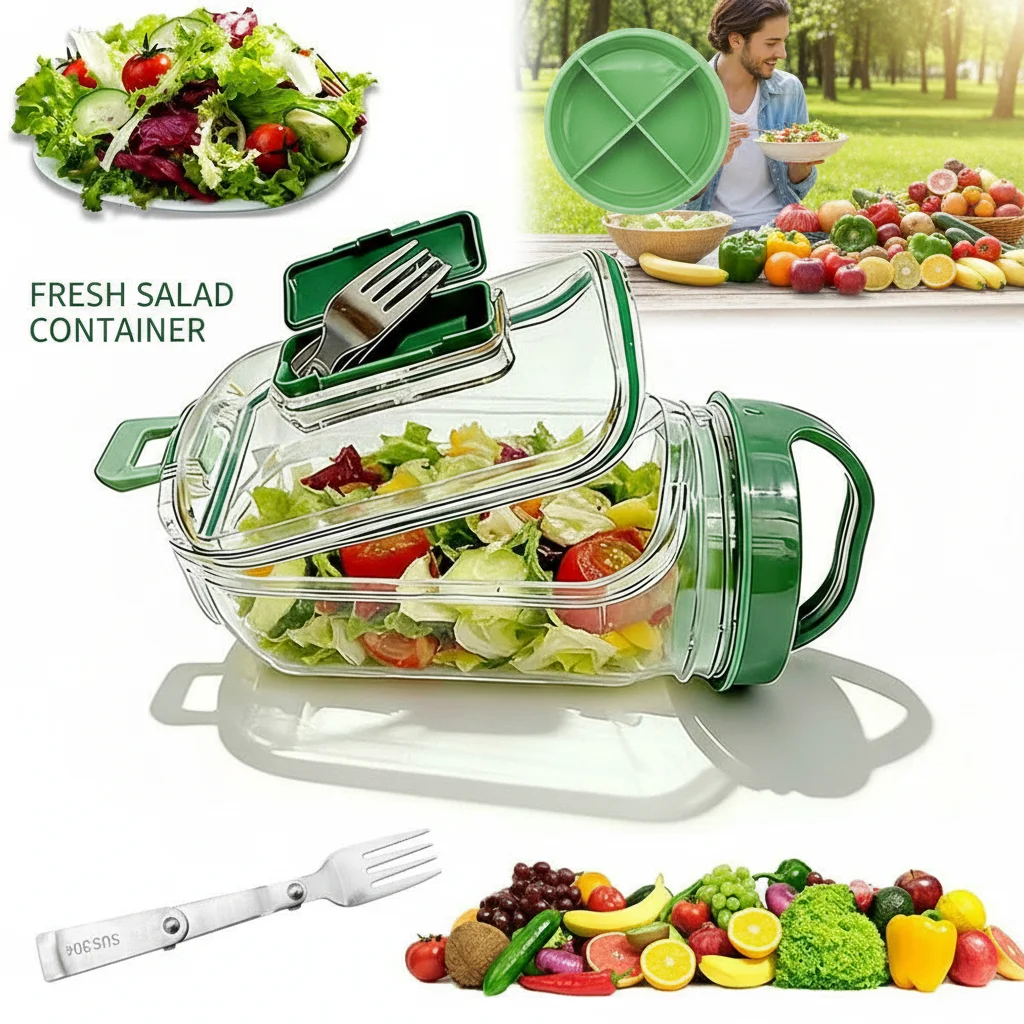 Breakfast Fruit Storage Box Leakproof Interval Salad Box Crisper Container Salad Jars Salad Pod Reusable Plastic Keep Fresh