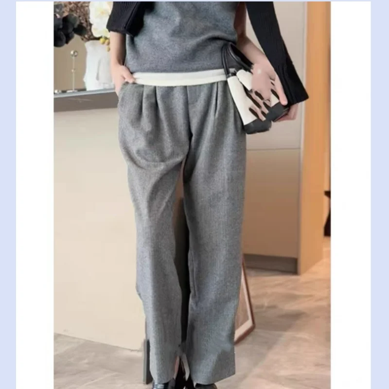 

25-летний осенне-зимний темпераментный классический шерстяной костюм с прямыми штанинами и узором «елочка»