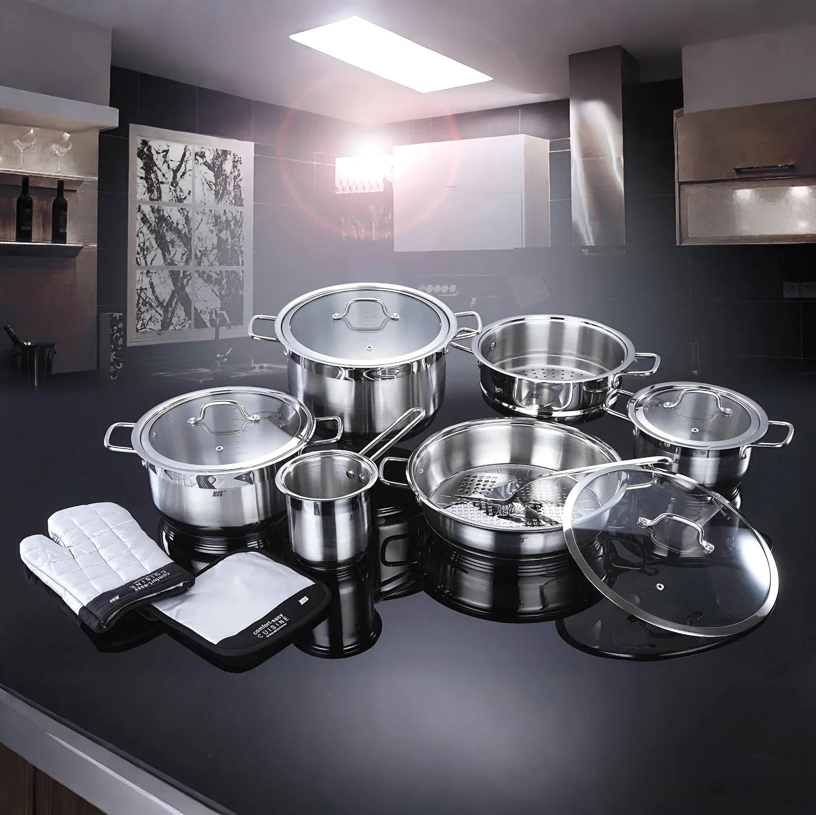 10pcs Stainless Steel Induction Cookware Set with Durable Eco-Friendly Casserole in Gift Box
