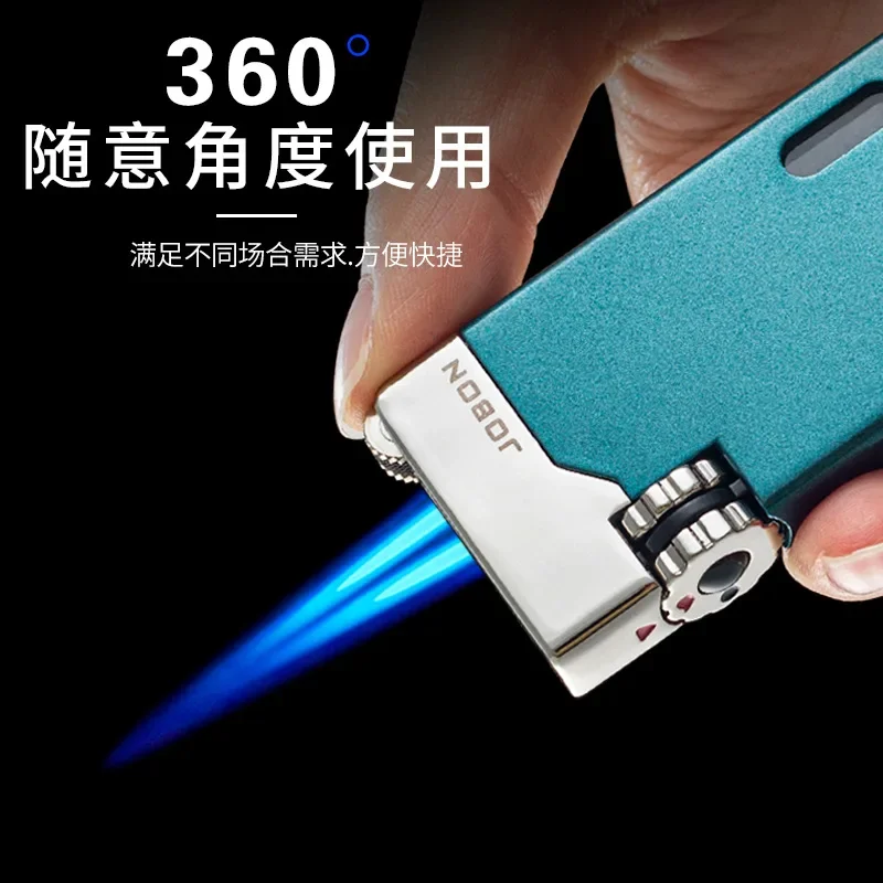 JOBON999-Double Fire Blue Flame Lighter, Straight Into Windproof Lighter, Inflatable Personality, Visible Gas Box, Metal Luminou