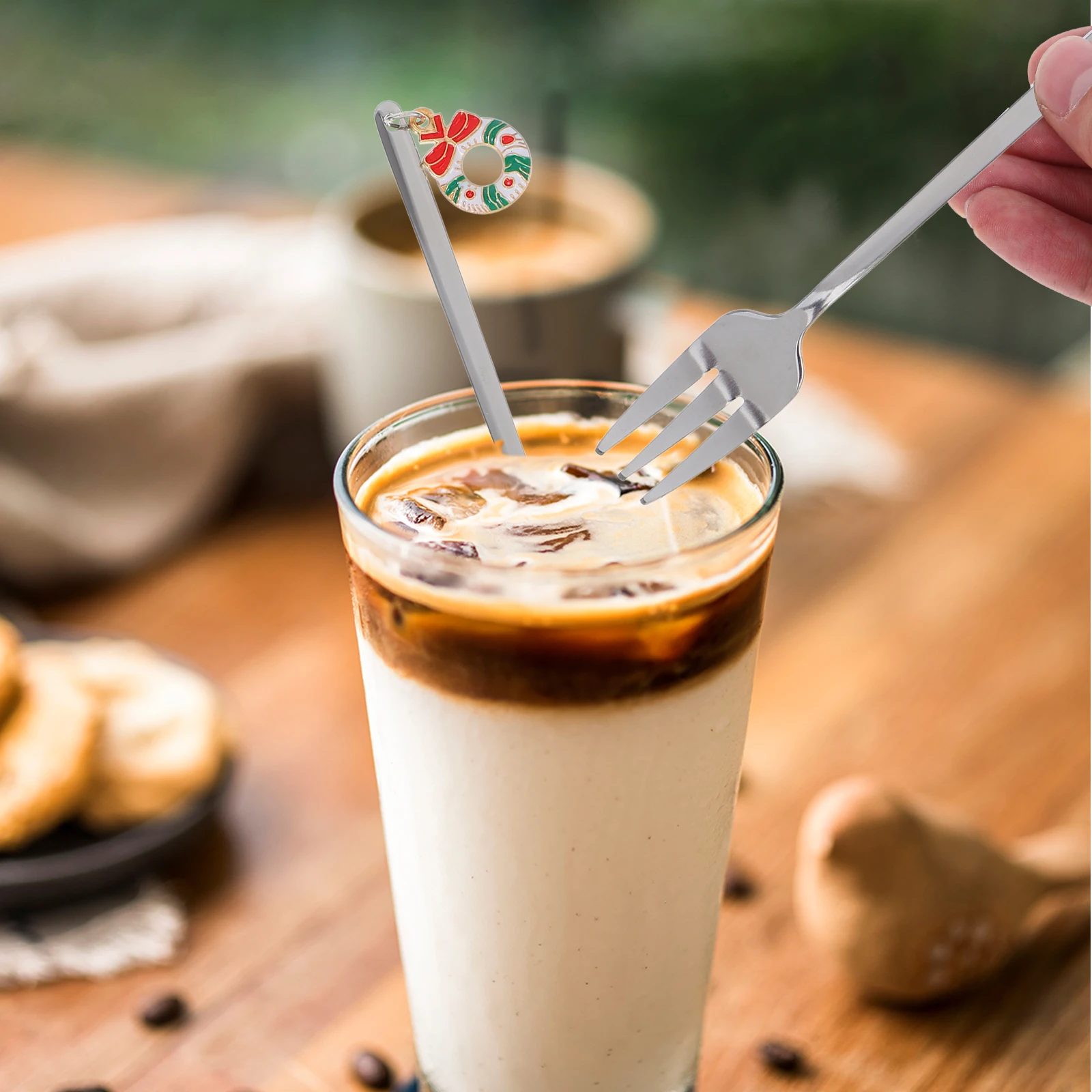 

6pcs Coffee Stirring Forks Set Stainless Steel Dessert Dinner Meat Mini Heavy Duty Holiday Decorative Seafood Stirrer