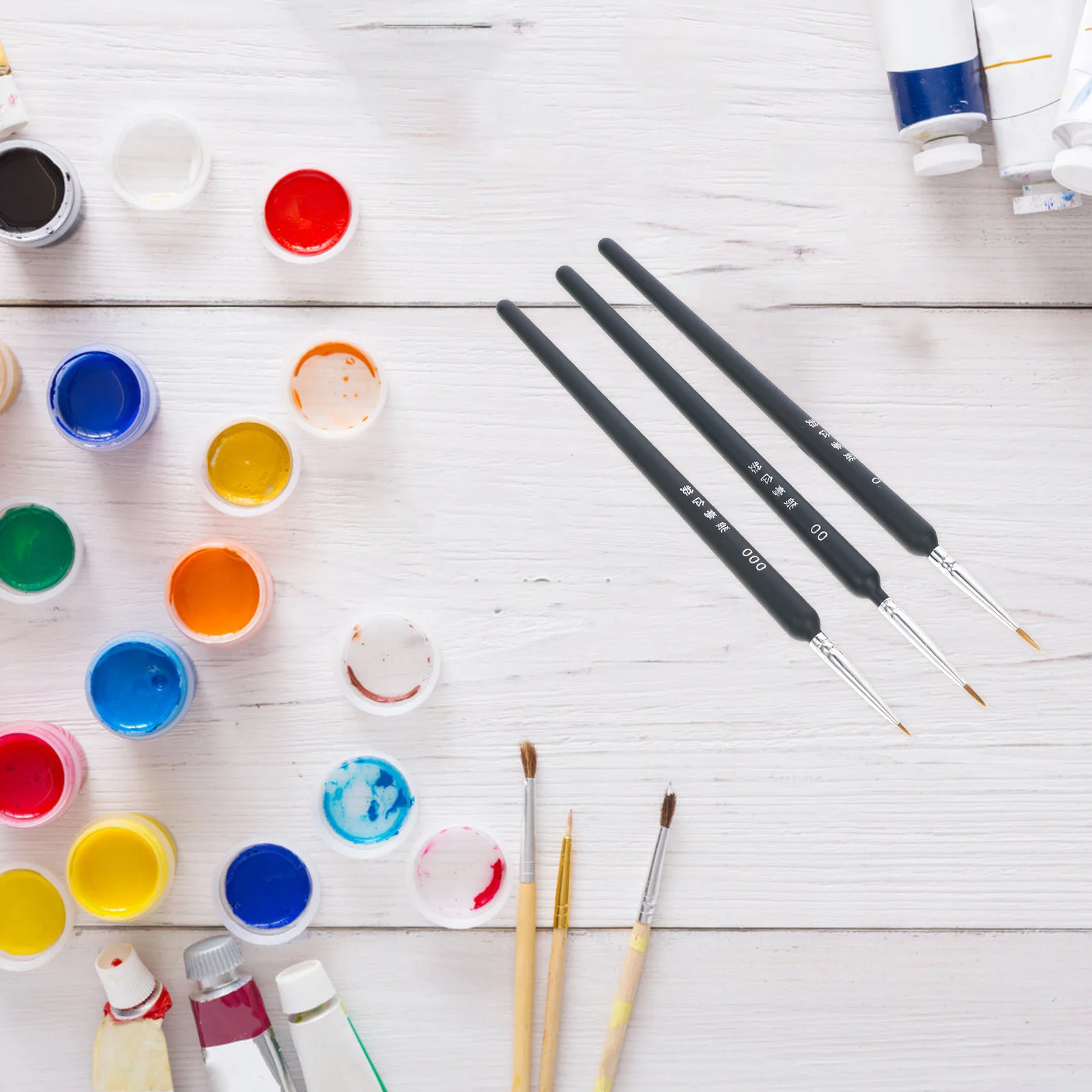 مجموعة فرش شعر الذئب مكونة من 3 قطع للرسم التفصيلي لزيت الأكريليك والألوان المائية المنمنمات لوحة فنية لبطانات شعر الذئب