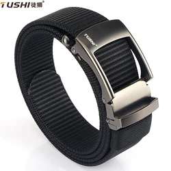 TUSHI New Metal Automatic Buckle Webbing Belts For Men Canvas Waistband EDC Outdoor Jeans Pants Tactical Belt Hunting Training