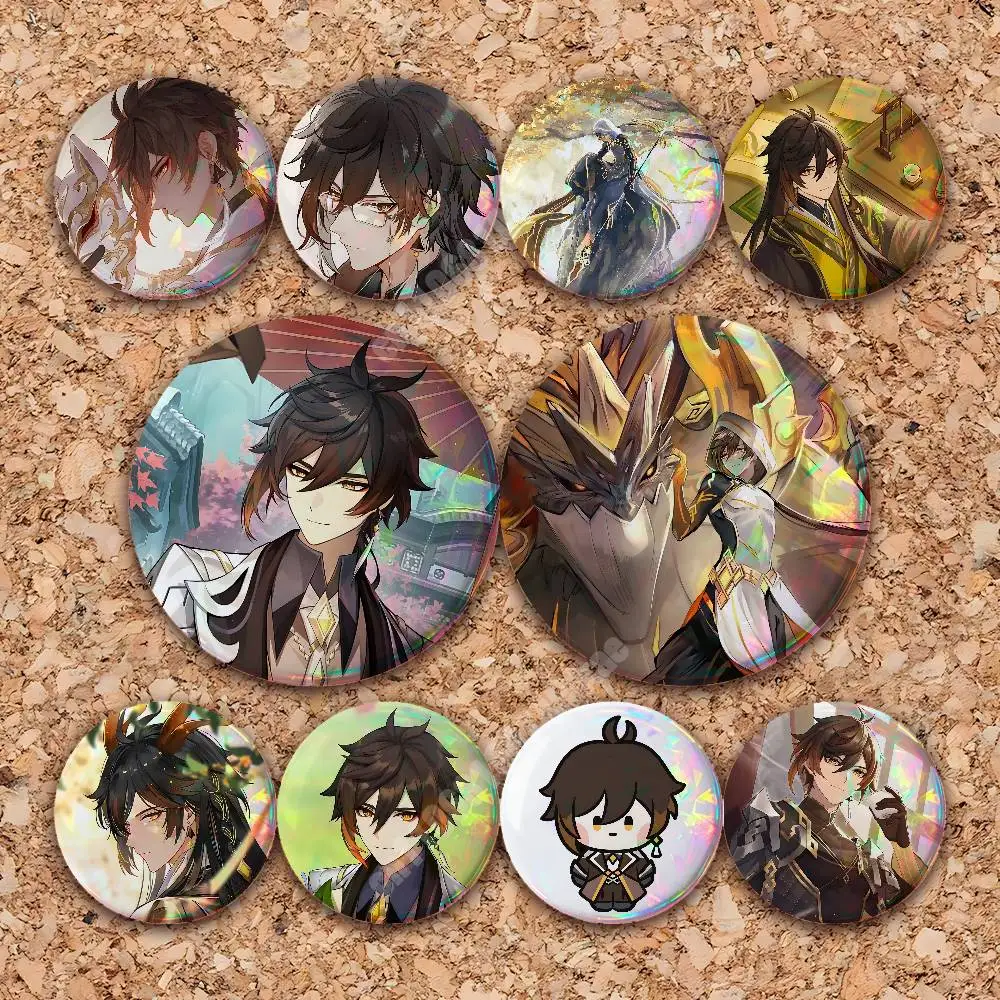 Genshin Impact Zhongli Geo Archon Button Badge 2PC Sets for Bags & Clothes & Accessories Metal Pin Creative Gift