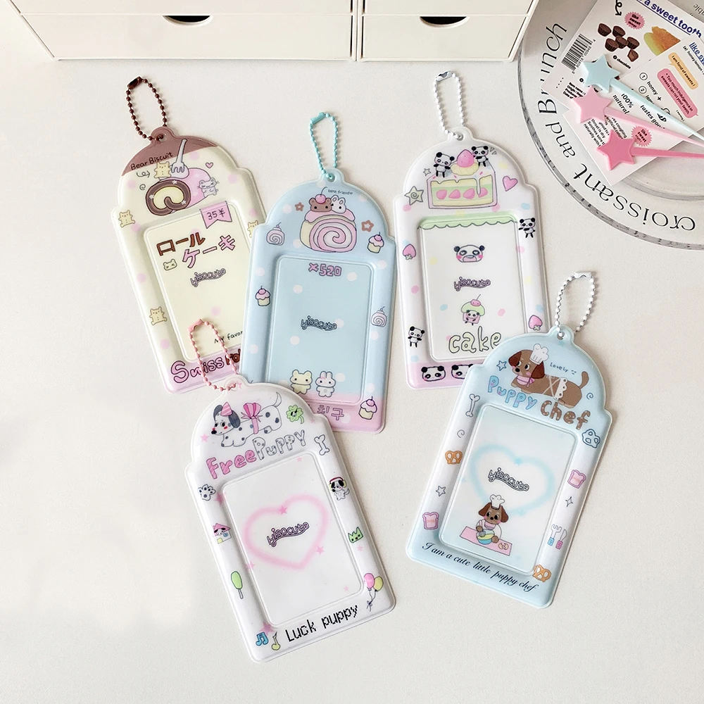 Cute Puppies Photocard Holder Keychain,Kawaii Dog Photo Frame ID Badge Holder PVC Cartoon Animal Photo Card Holder