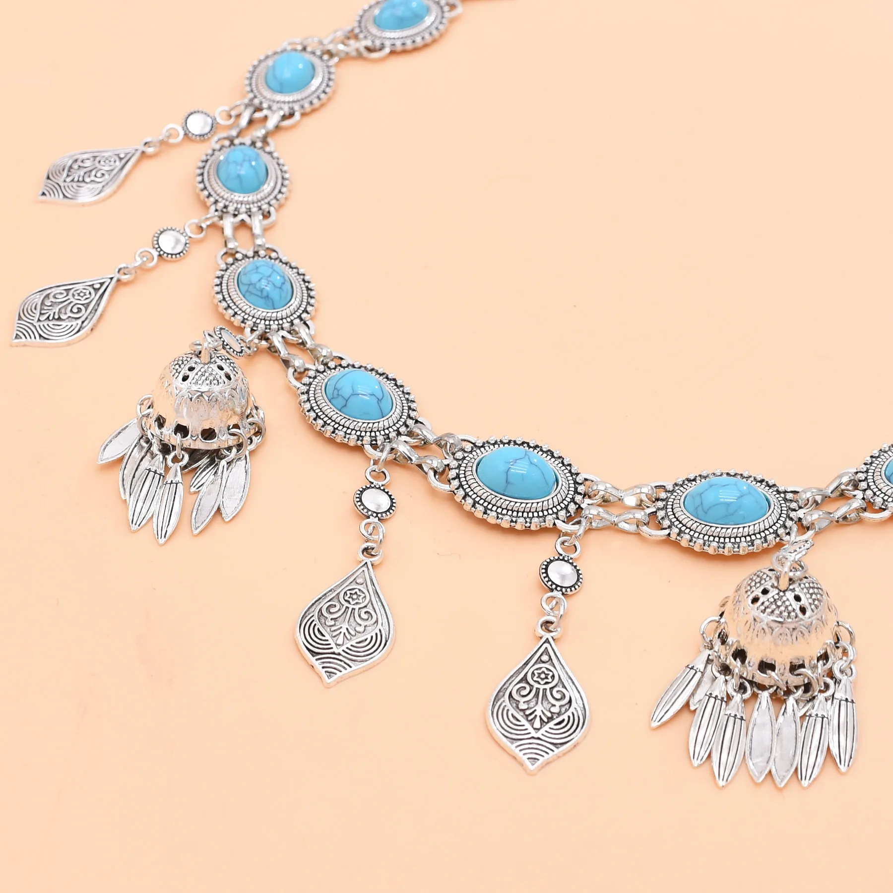 البوهيمي الفيروز عملات قلادة الخصر سلسلة للنساء خمر فضي الهندي الأفغاني الغجر الرقص حفلة الجسم البطن مجوهرات هدية