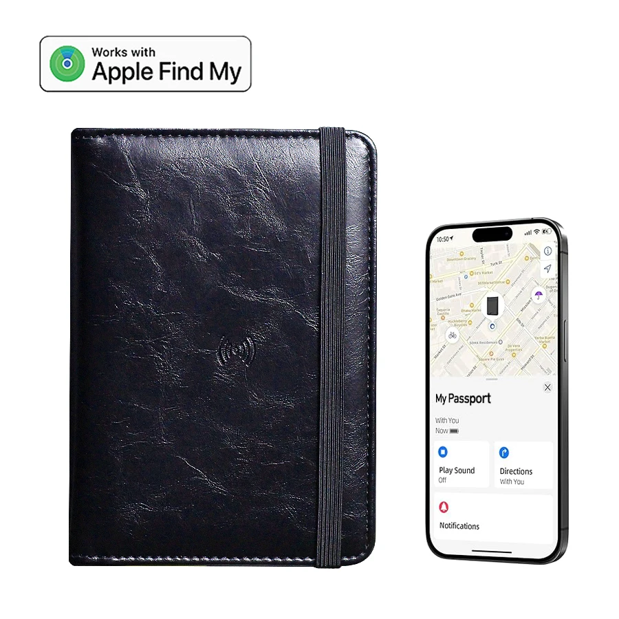 Passport cover with find my tracker travel document organizer finder wallet locator passport case tracker GPS for men women