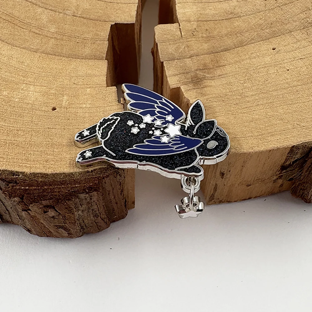 Rabbit With Wings Badge Black Star Chaser Bunny Enamel Pin Glitter Pendant Brooch Great Fans Gift Accessories Collection