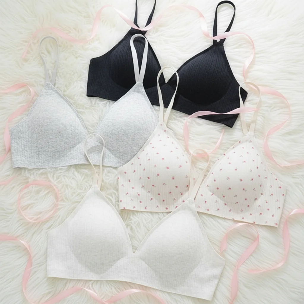 Shockproof Wireless Deep V Bra Flower Push Up Underwear For Women Girl Soft Support Anti-Sagging Bra Sweet Seamless Lingerie
