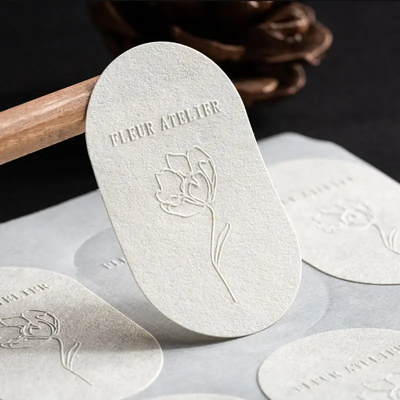 200pcs Custom Embossed Logo White Texture Paper Sticker 3D Relief Adhesive Label For Bakery Boutique Wedding Packaging