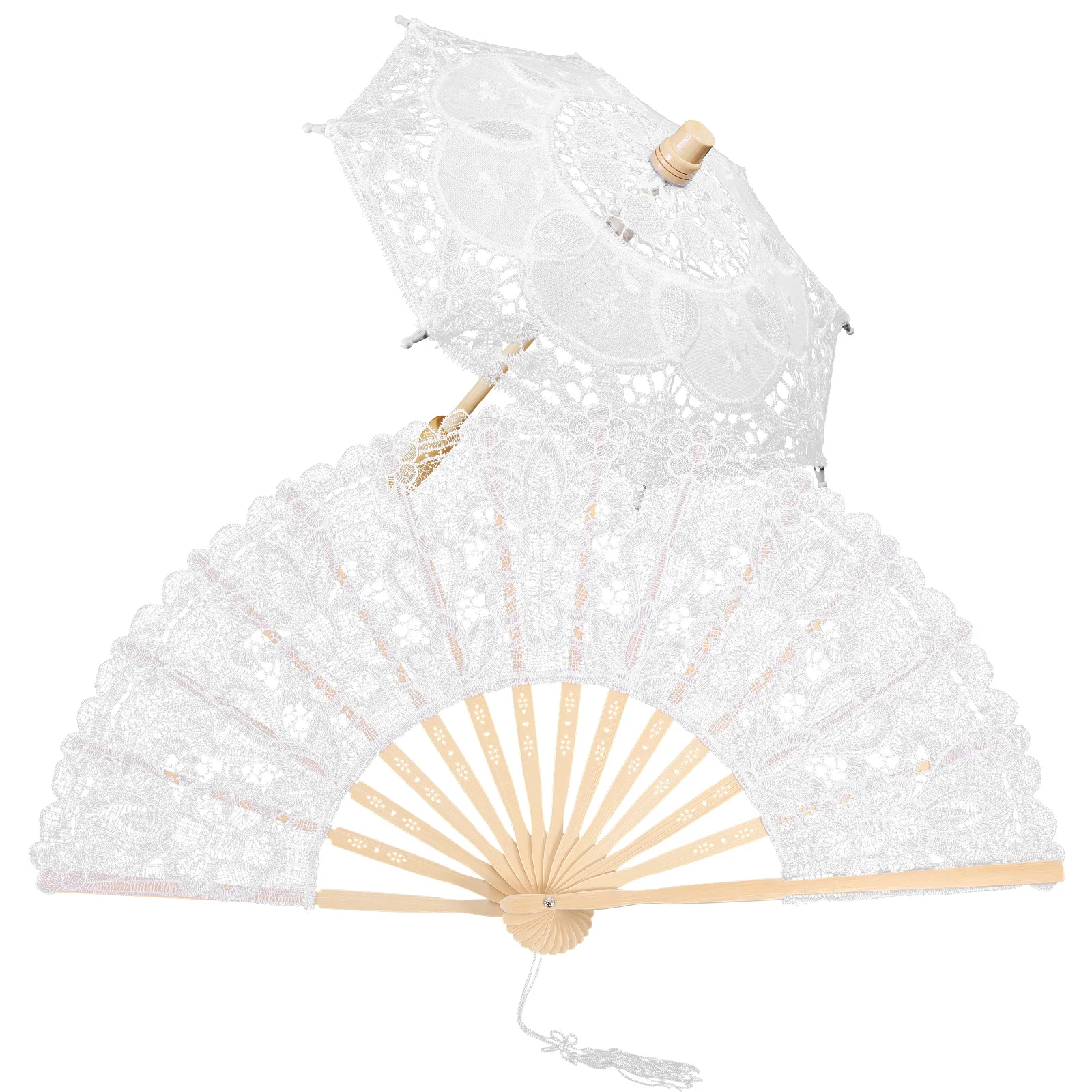

1 Set Wedding Bridal Lace Umbrella Fan Photography Prop Decorative Vintage Parasol Lightweight Portable Large Bridal Accessories