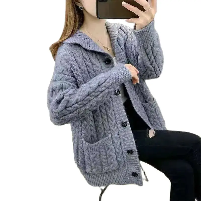 

2022 Knitting Outerwea Autumn Single-Breasted Women Coat Temperament Thicken Schoolgirl Womens Winter Warm Cardigan Jacket