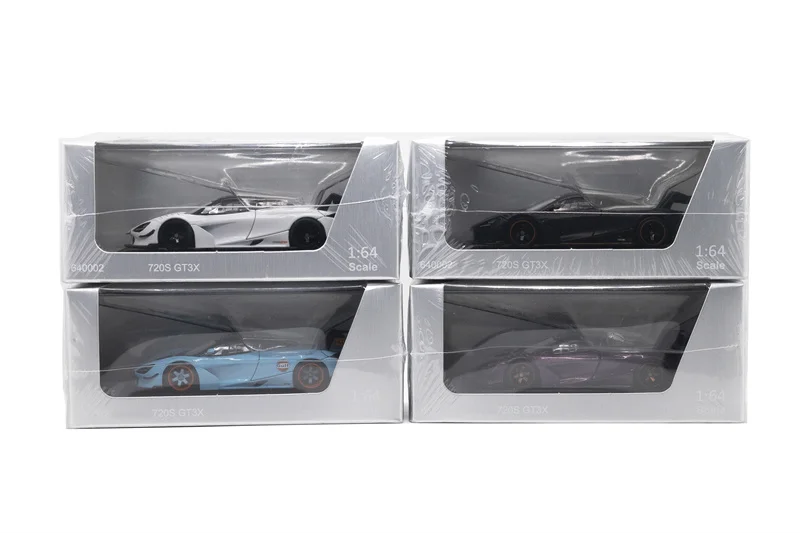 Modelo de Carro Diecast FG 1:64 720S GT3X Preto Fosco / Roxo Mágico / Branco / Azul Laranja