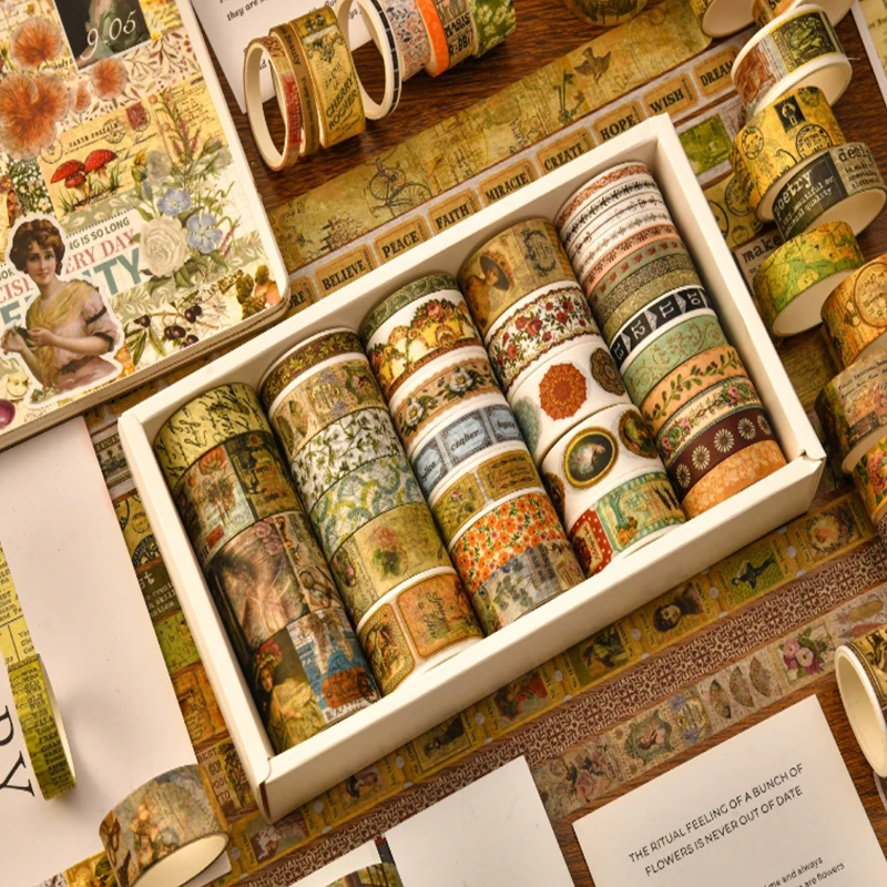 36 مجلدًا - مجموعة المذكرات الرجعية الأدب والشريط الورقي، تستخدم لمواد حفظ الكتب اليدوية، وكتب الخردة التي يمكنك صنعها بنفسك، وأجهزة الكمبيوتر المحمولة