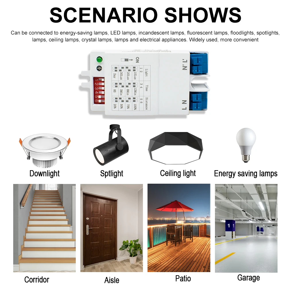 5.8GHz Microwave Radar Motion Sensor Human Motion Detector Sensor Switch AC 90-265V for Home Automation Sensor Lighting