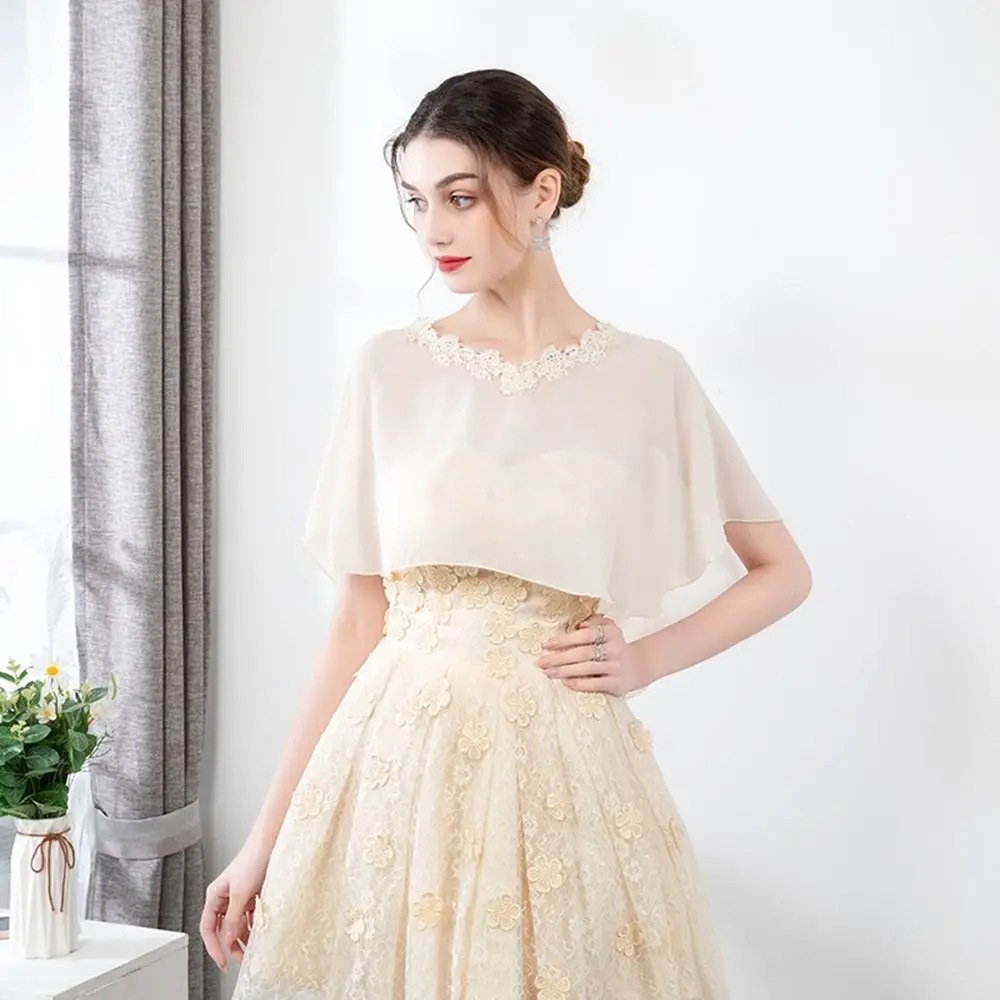 Mesh Bridesmaid Shawl New Solid Color Dress Accessory Veil Shawl Chiffon Cover Up Thin Shawl Women