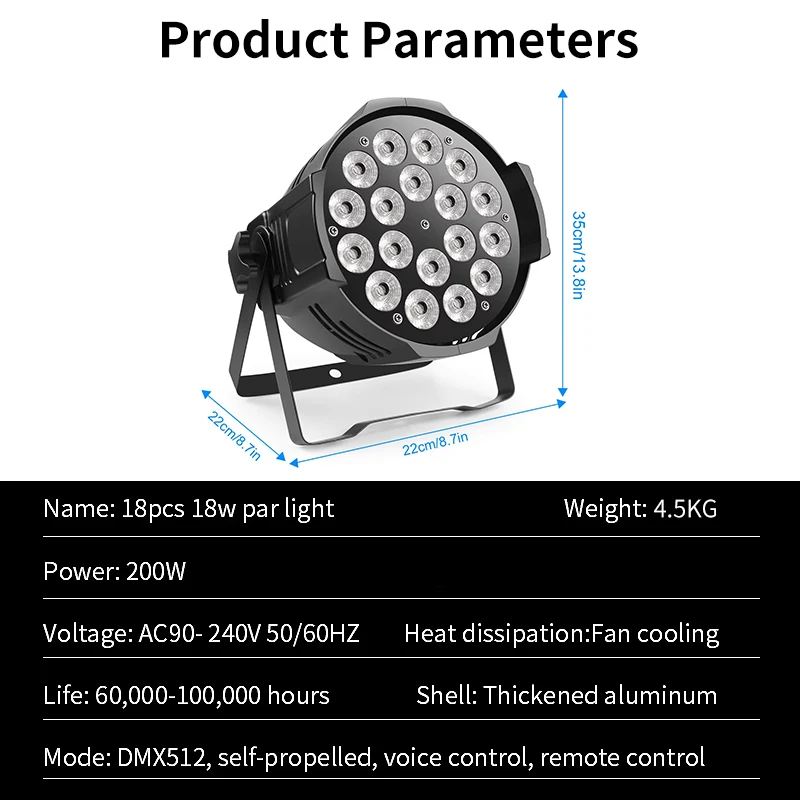 18x18w LED Par Light  RGBWA UV 6in1 Par Light DMX512 Professional Stage Lighting Equipment For DJ Disco Party Bar Concert Club