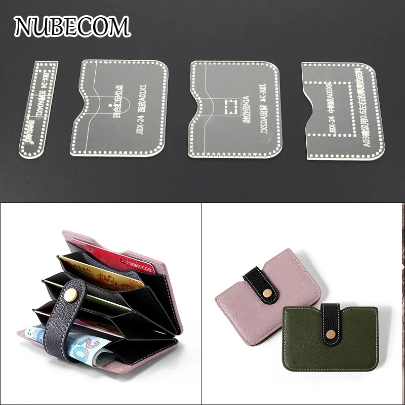 NUBECOM 4pcs DIY Wallet Template Bag Leather Drawing Acrylic Template DIY Business Card Holder Leather Working Tool Outils Cuir