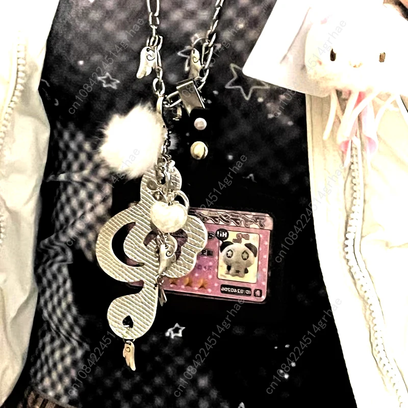 Y2K مجوهرات النوتات الموسيقية أجنحة القلب قلادة قلادة للنساء Harajuku Kawaii اكسسوارات الكورية موضة سلسلة قلادة الشرير