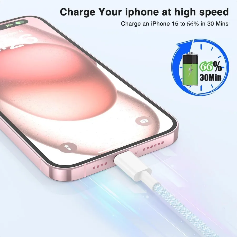 كابل USB C إلى C بطول 10 أقدام لهاتف iPhone 16 15 Pro Pro Max PlusLong C إلى C كابل شحن سريع مضفر لهاتف iPhone 16 15 Samsung G