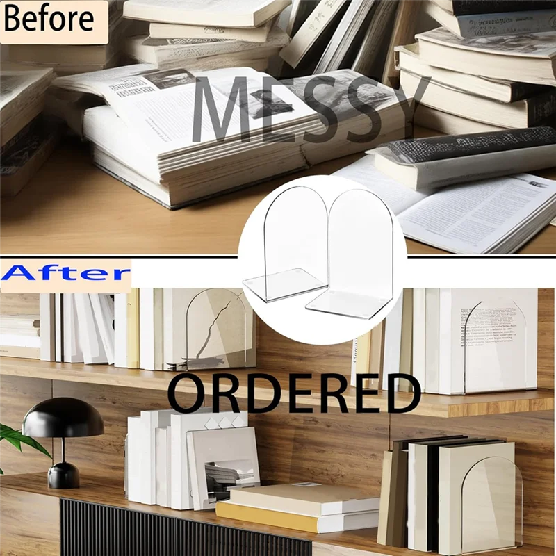 

A50U Acrylic Book Ends For Book Shelves Bookends Non-Skid Book End Clear Bookends For School Library And Desktop Organizer