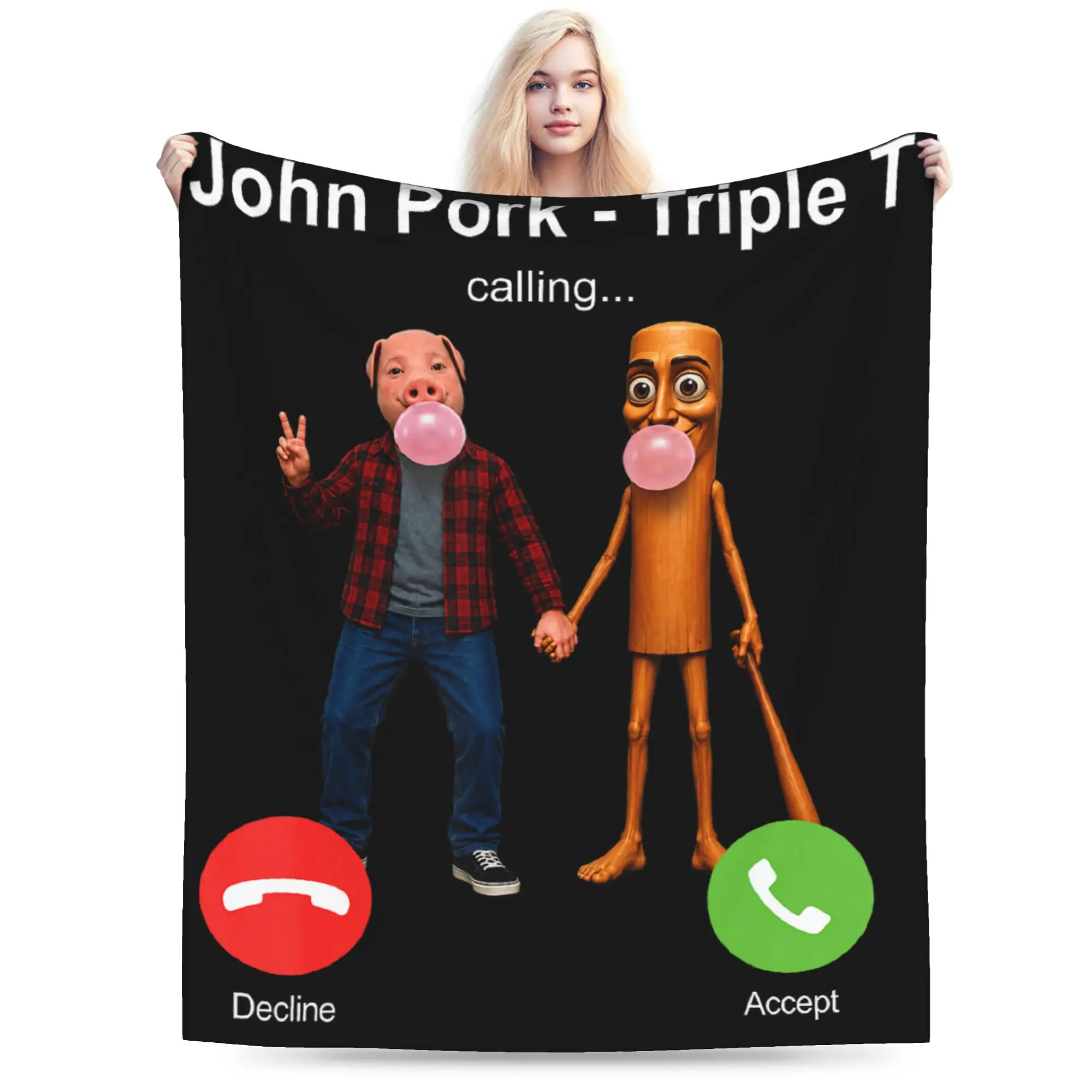 John Pork and Tung Tung Tung Sahur is Calling Brianrot Blanket Soft Bedding Throws Autumn Plane Travel Living Room Bedspread