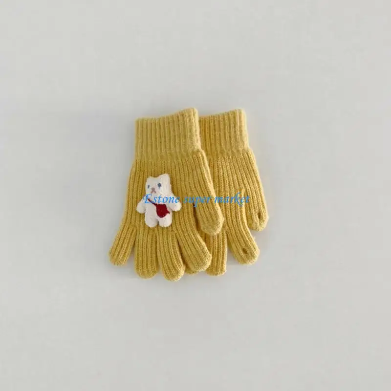 

090B Bear Full Finger Gloves for Children Soft and Warm Knitted Winter Gloves