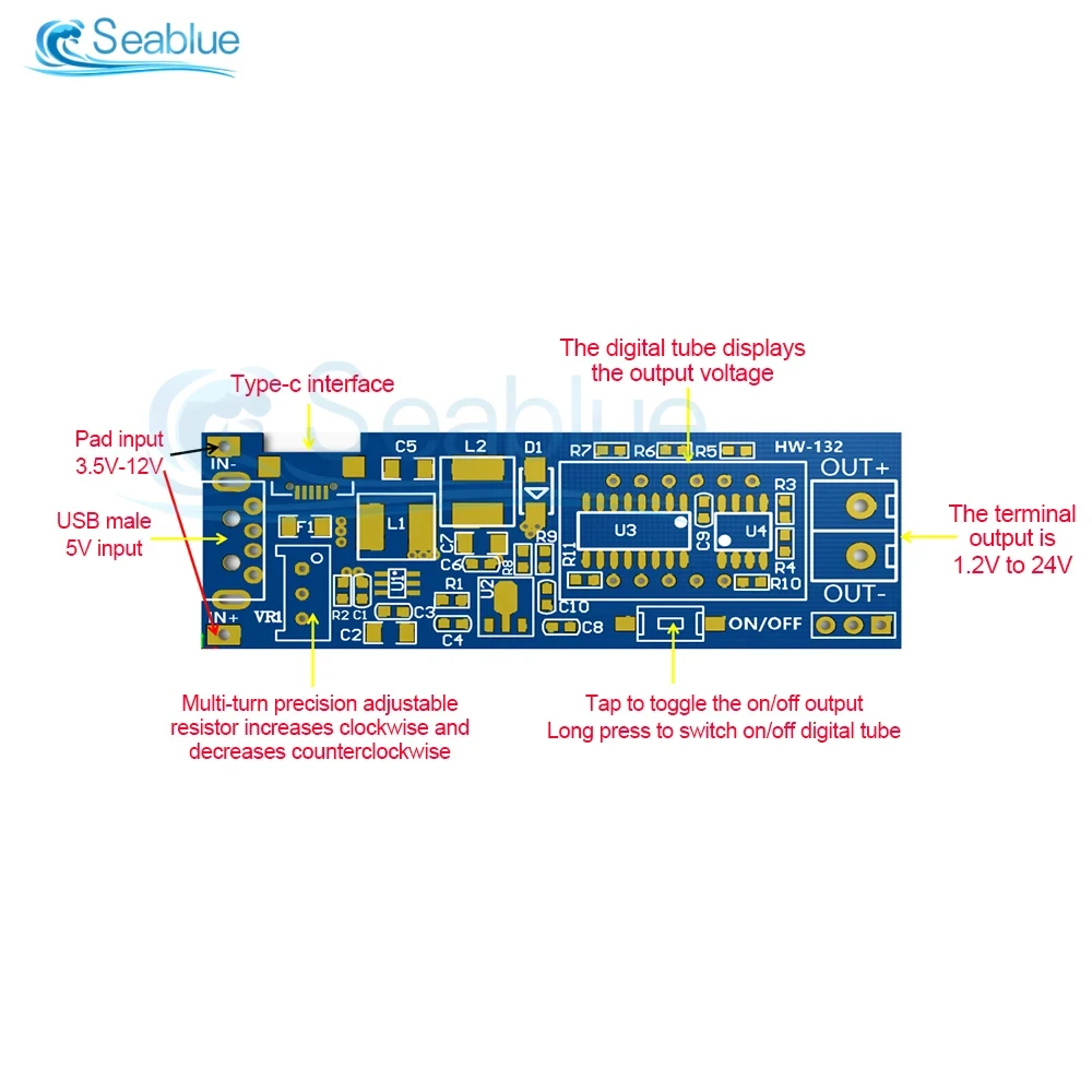 Type-c USB 5V DC-DC Buck Boost Converter Power Supply Module Adjustable Voltage Regulators 3.5-12V To 1.2-24V