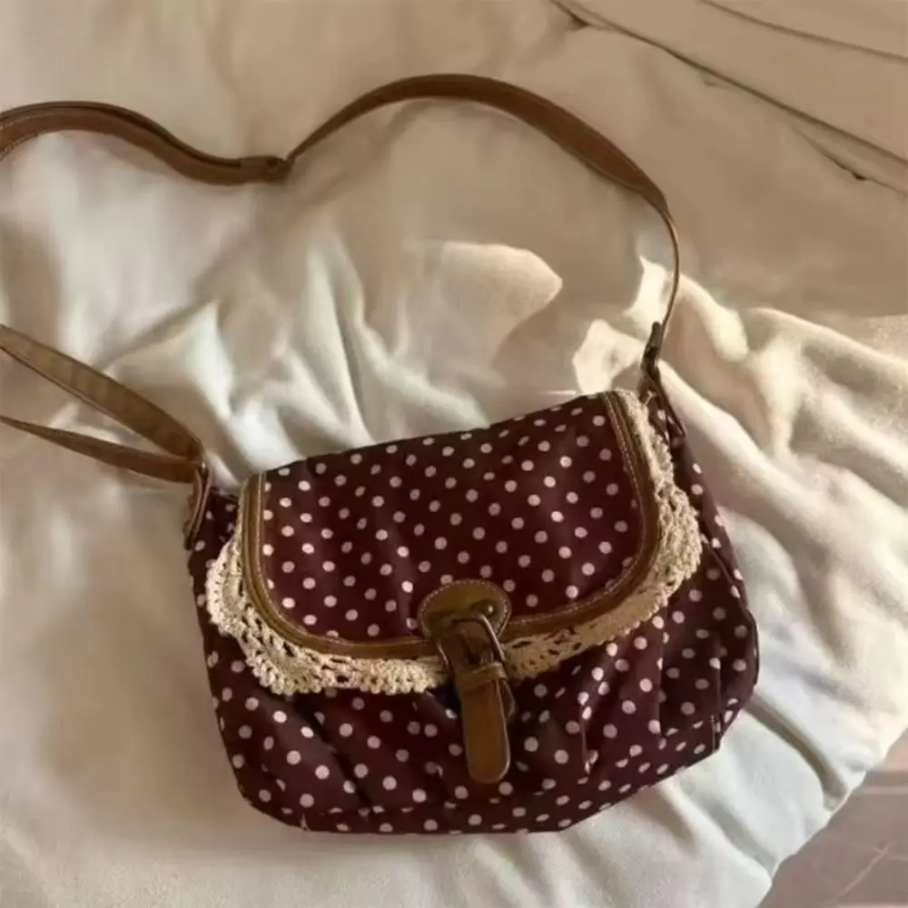 New Polka Dot Vintage Bag Canvas Casual One-Shoulder Bag Lace Crossboby Bag
