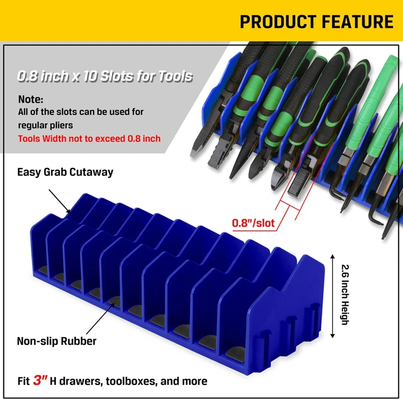 AT02-Plier Organizer Rack, 10-Slot Pliers Cutters Organizer Rack ,Tool Organizer, Tool Drawer Toolbox Organizer