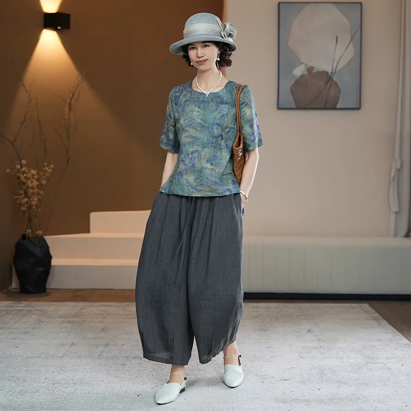 

Fashionable Floral Print Loose Top And Wide Leg Pants Two Piece Set Spring Summer New Arrival Women's plus Size Clothing