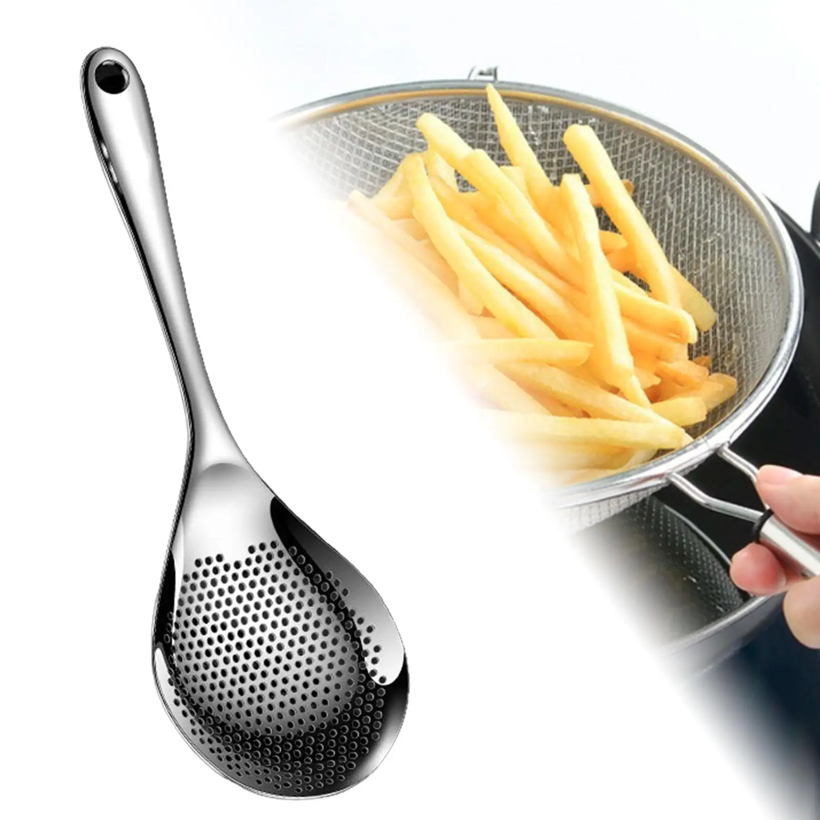 Skimmer Slotted Spoon with Anti Scald Handle Cooking Strainer Oil Skimmer for Kitchen Draining Cooking Frying Restaurant