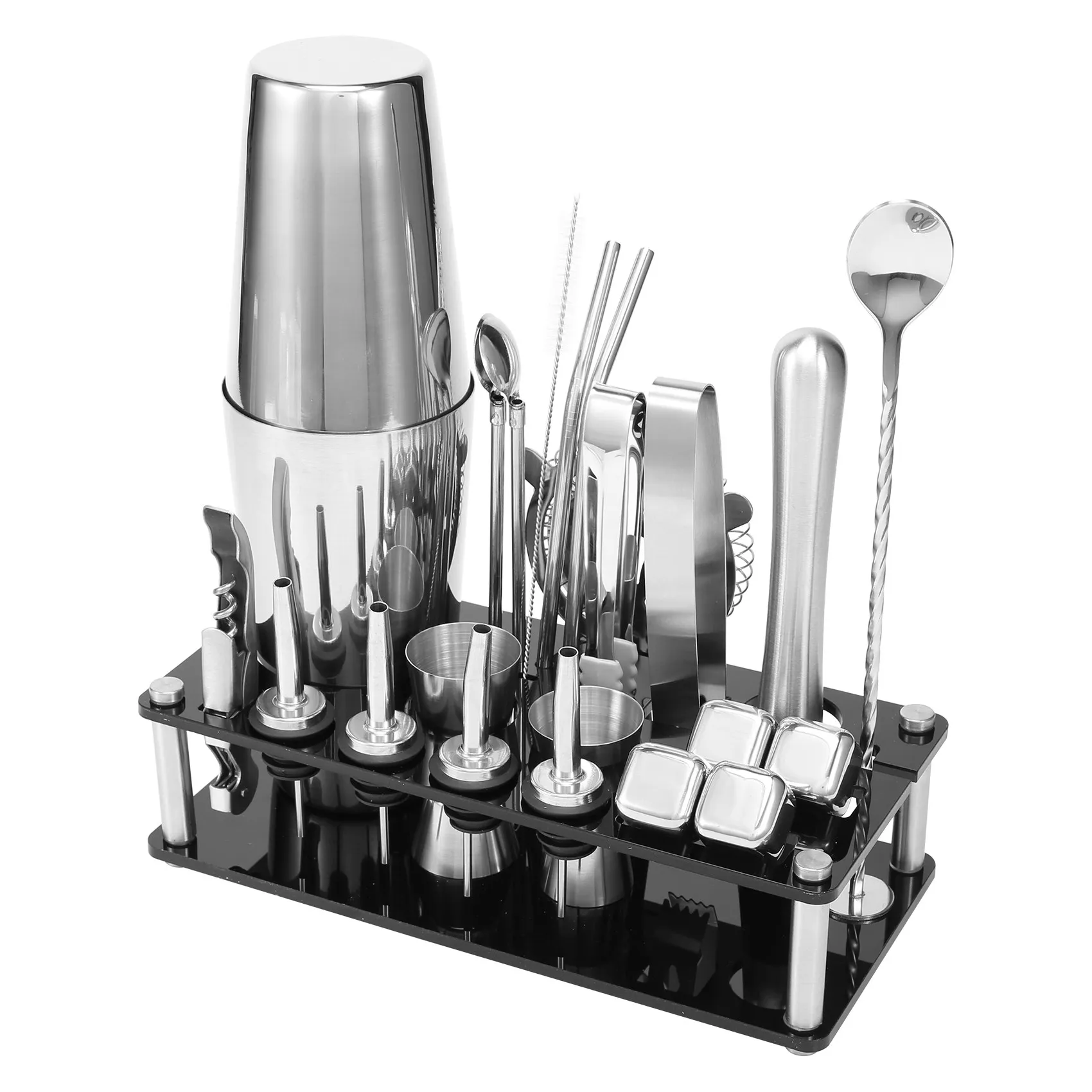 BHBD-Cocktail Shaker Set, Boston Stainless Steel Bartender Kit With Acrylic Stand & Cocktail Recipes Booklet