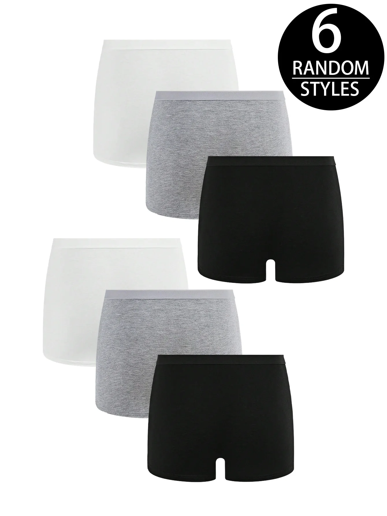 Random 6-Pack Basic Black/White/Grey Boys' Underwear for Teens  Comfortable Breathable Mid-to-Large Size Boxer Shorts
