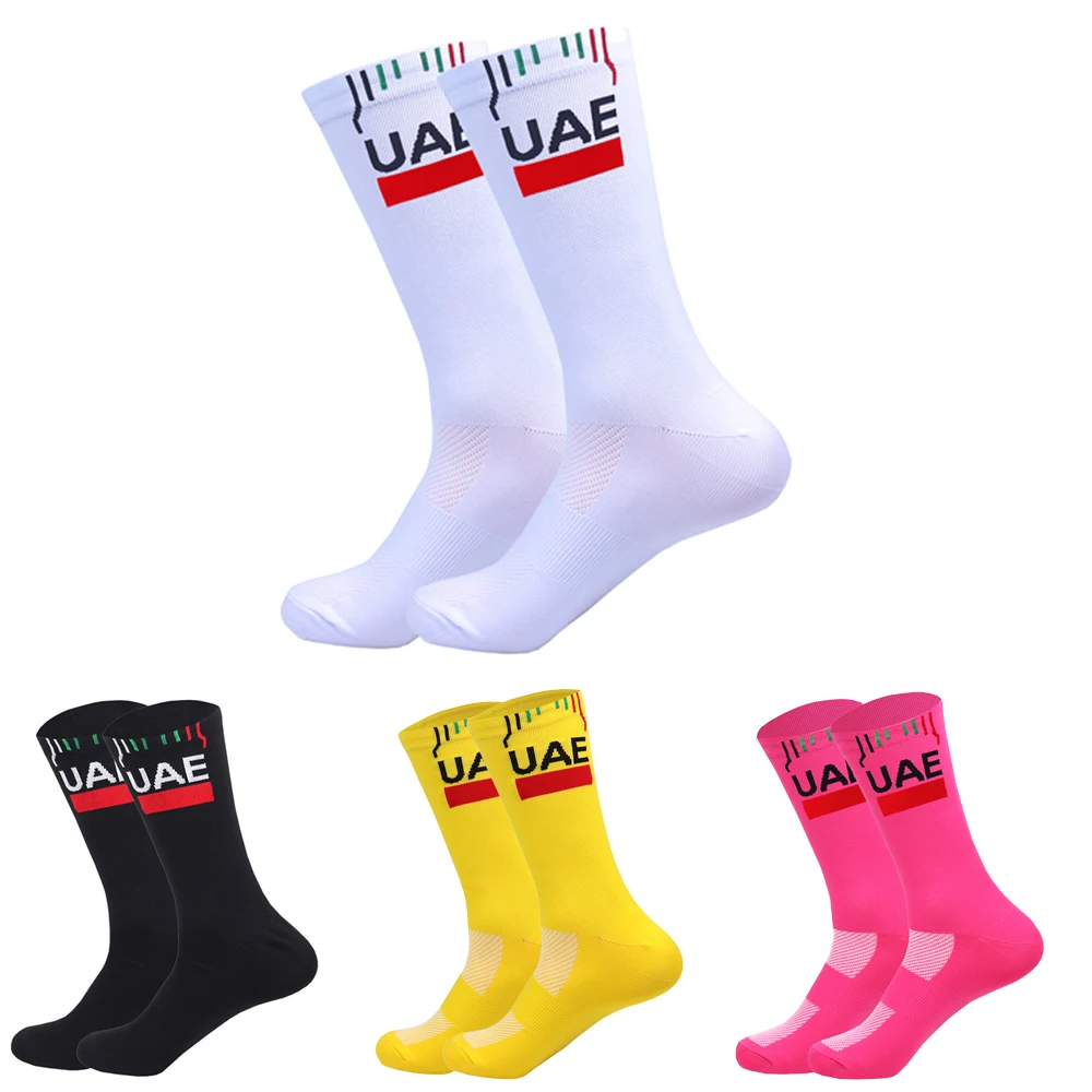 NEW 2026 Cycling Socks Men Women UAE Team Breathable Quick Dry Outdoor Football Running Bike Socks